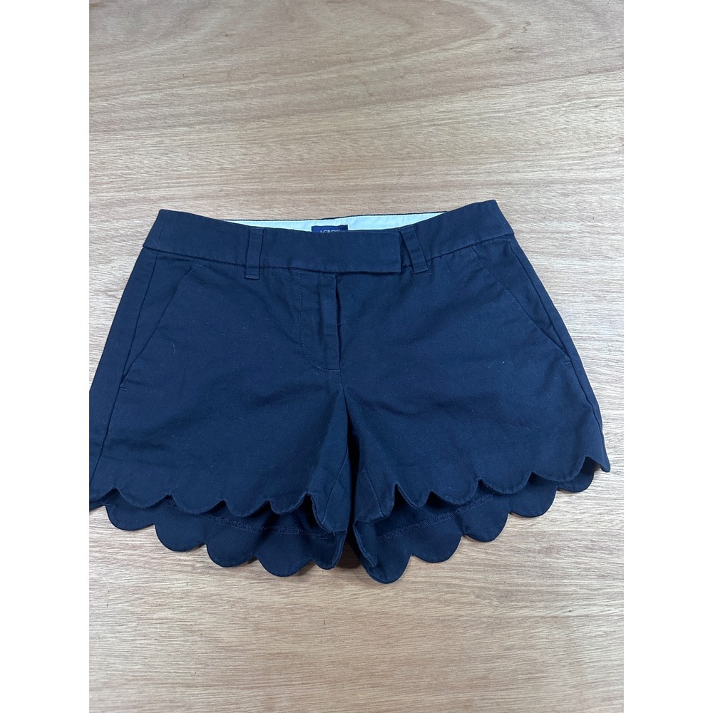 J.Crew Scalloped Hem Shorts Black Cotton Chino Size 00 Preppy